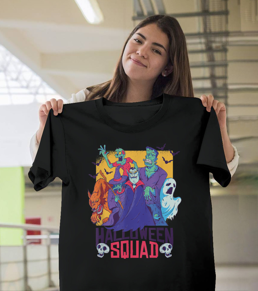 Halloween Squad Vampire Werewolf Ghost Witch Monster Group T-Shirt