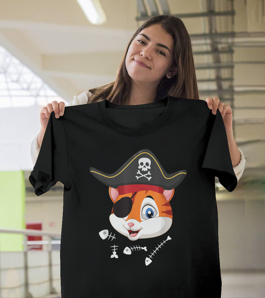 Halloween Cat With Pirate Hat And Eye Patch T-Shirt