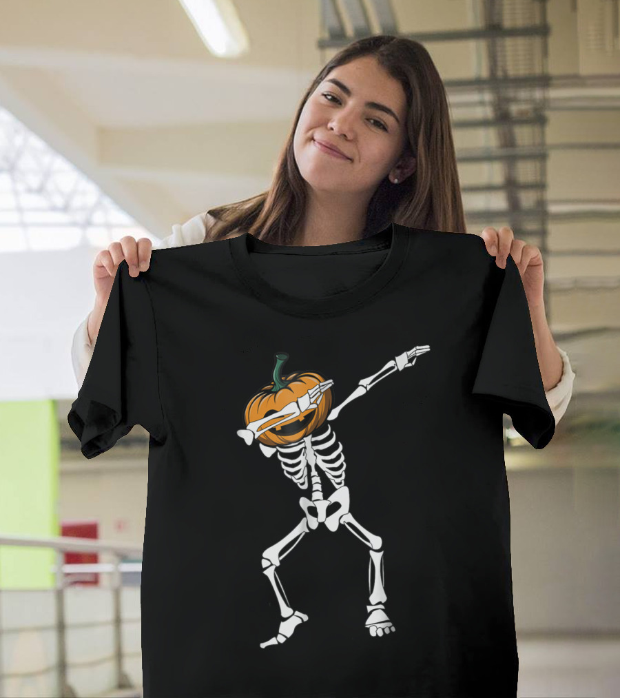 Funny Dabbing Pumpkin Head Skeleton Halloween T-Shirt