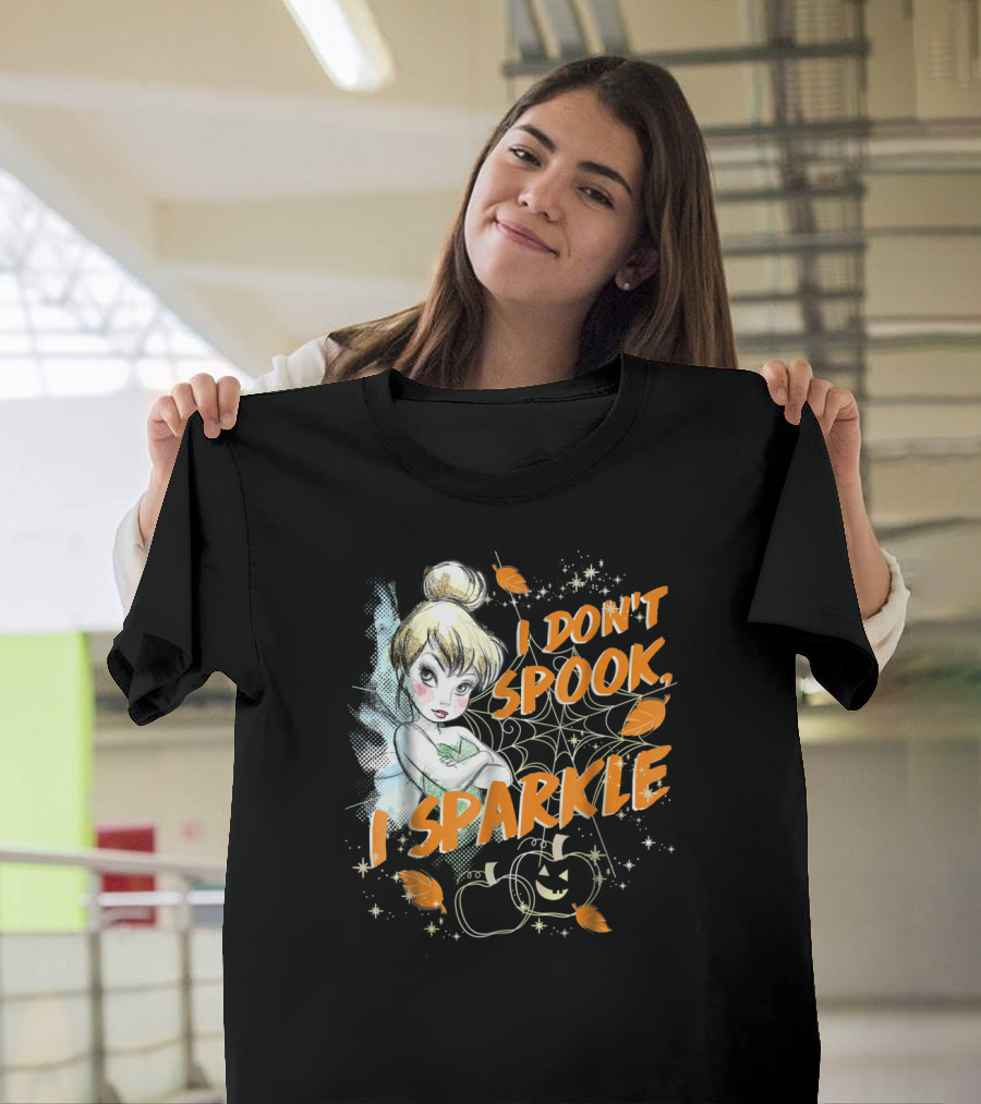 Tinkerbell I Don't Spook I Sparkle Halloween Pumpkin Leaves T-Shirt