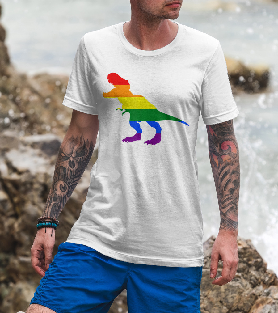 Dino Pride Rainbow Flag LBGT T-Rex Pride Month T-Shirt