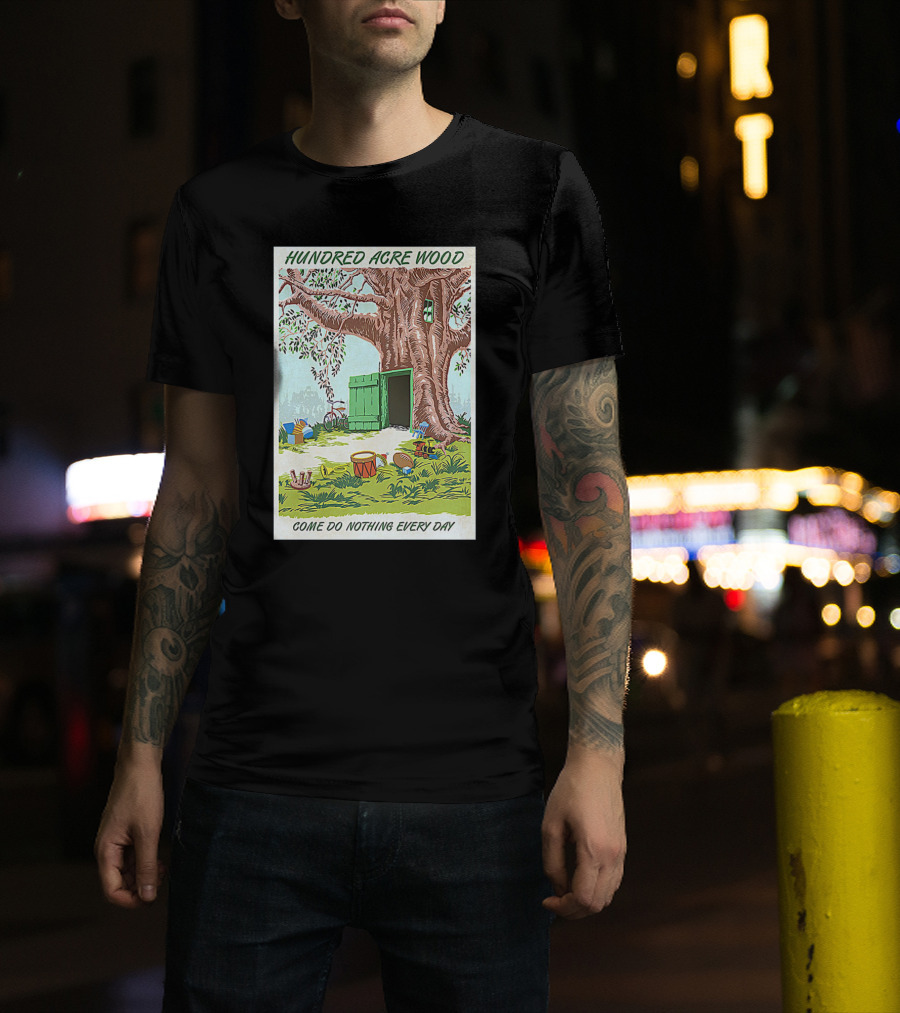 Hundred Acre Wood Come Do Nothing Every Day Vintage Tree Scene T-Shirt
