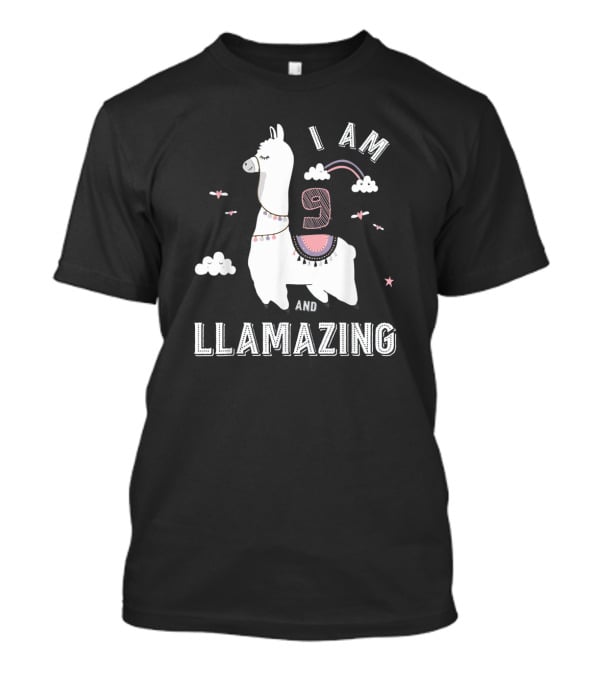 I Am 9 And Llamazing Funny Llama Cloud Birthday T-Shirt