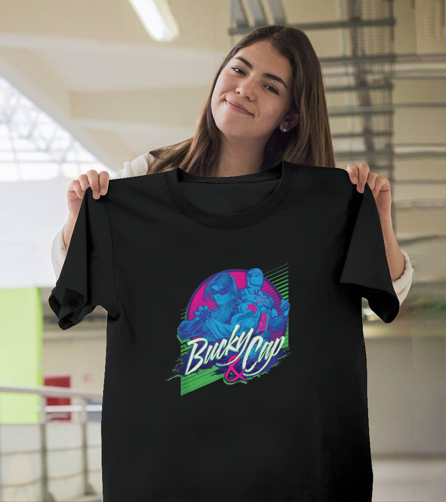 Marvel Bucky Barnes and Cap Heroic Duo Retro Neon T-Shirt