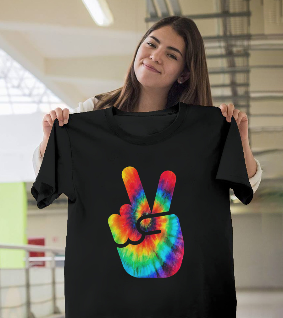 Peace Hand Symbol Rainbow Tie Dye T-Shirt
