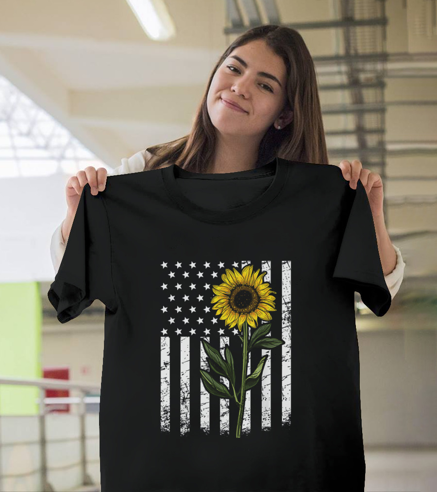 American Flag Sunflower Enthusiasts Patriotic T-Shirt
