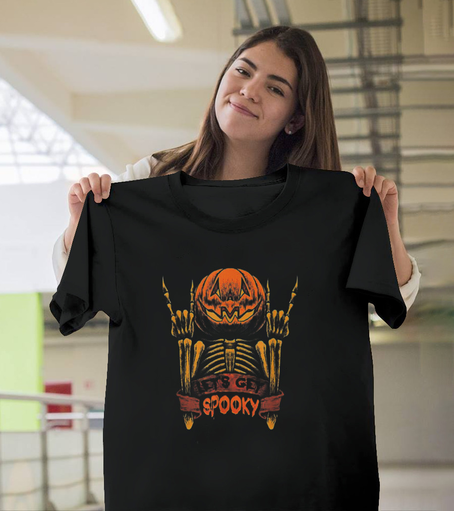 Spooky Pumpkin Skeleton Let's Get Smashed Halloween T-Shirt