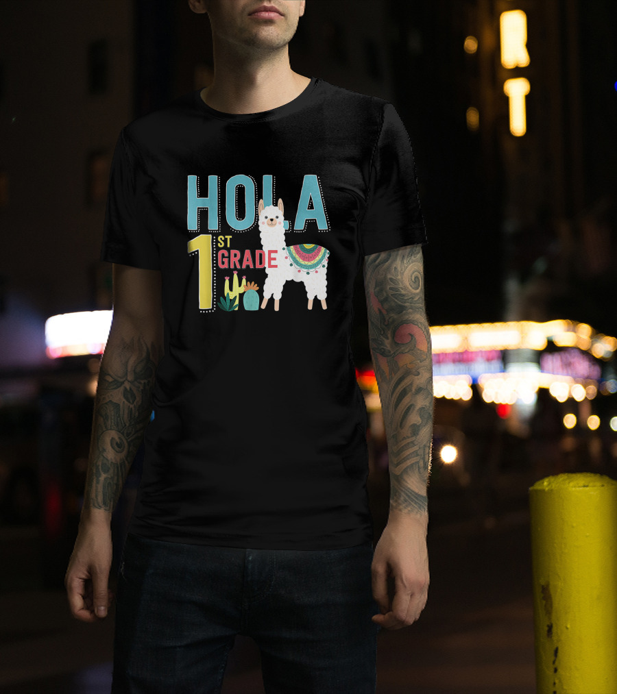 HOLA First Grade Llama Cactus Theme Educational ESL Teachers T-Shirt