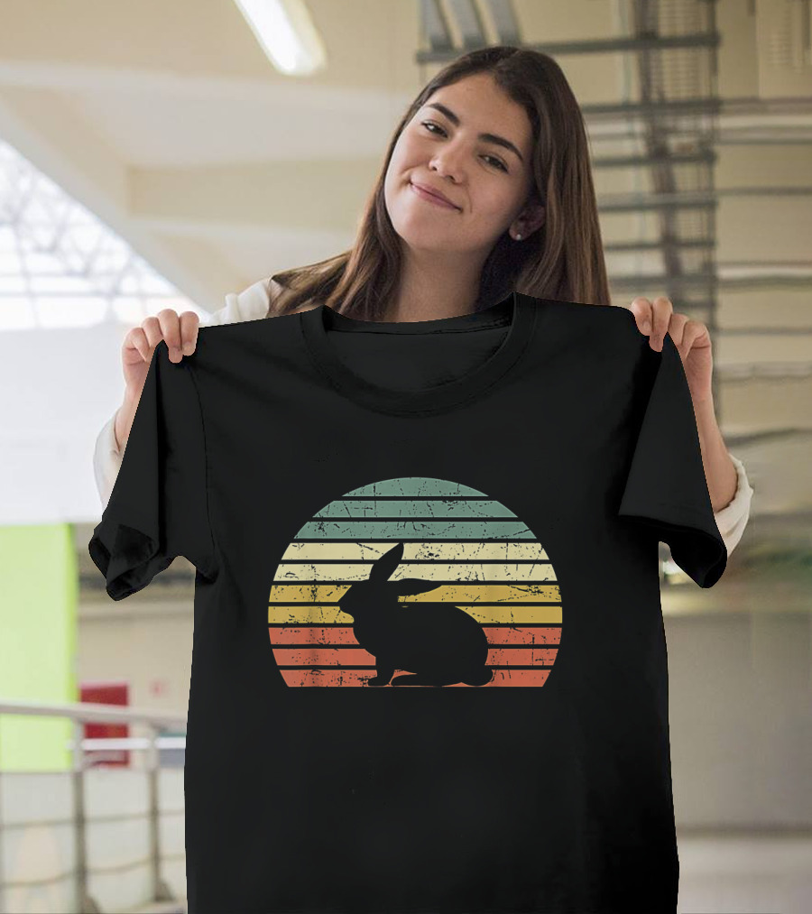 Retro Sunset Silhouette Rabbit Vintage 70s T-Shirt