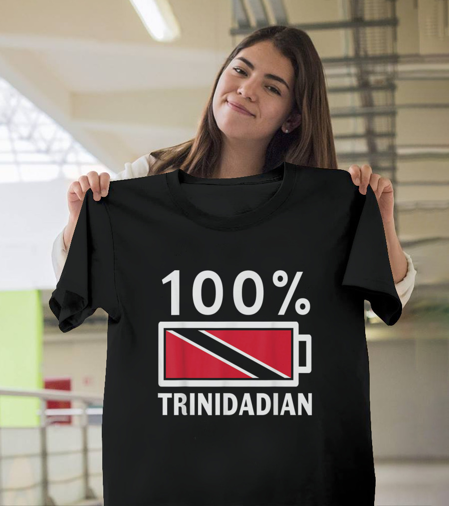 100 Percent Trinidadian Battery Icon with Trinidad Tobago Flag T-Shirt