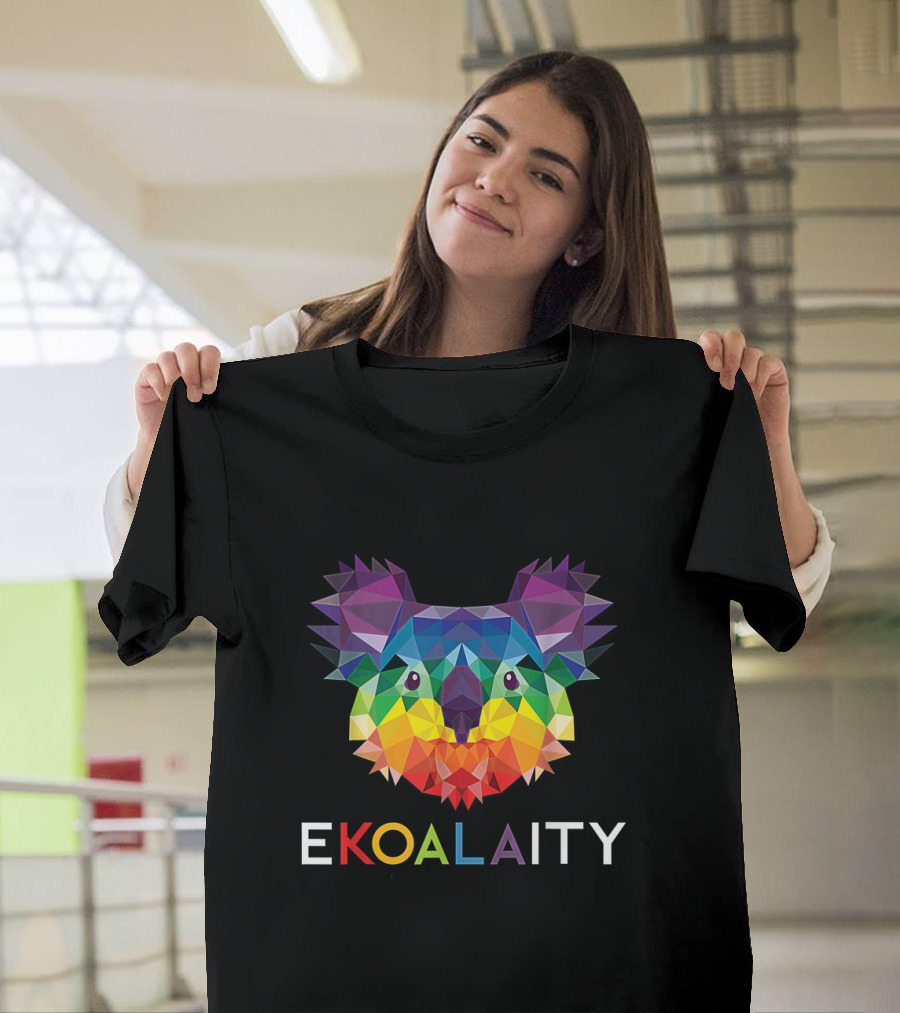 Colorful Geometric EKOALAITY Koala Face with Rainbow Pride Flag Text Elements T-Shirt