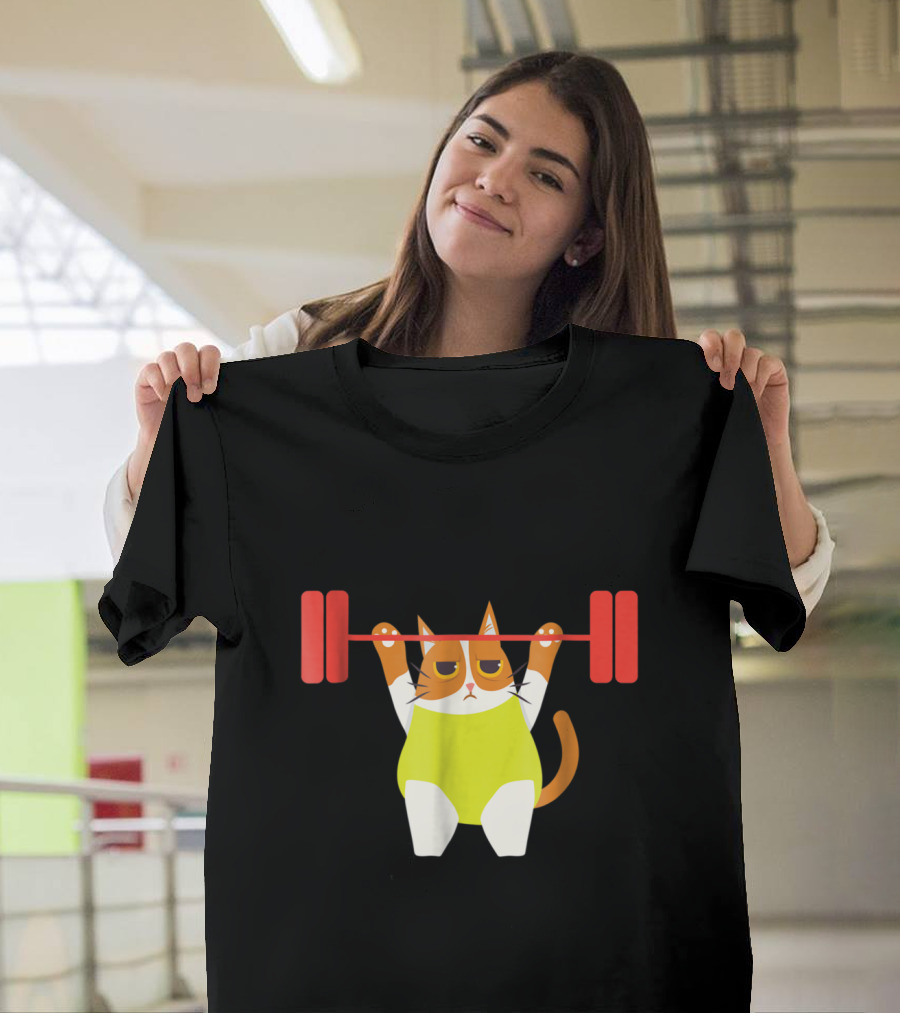 Playful Cat Weight Lifting Gym Humor For Fitness And Cat Lovers T-Shirt