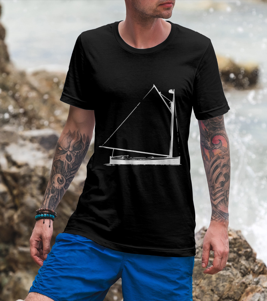 Classic Hand Drawn Cat Boat With Detailed Sailing Elements T-Shirt