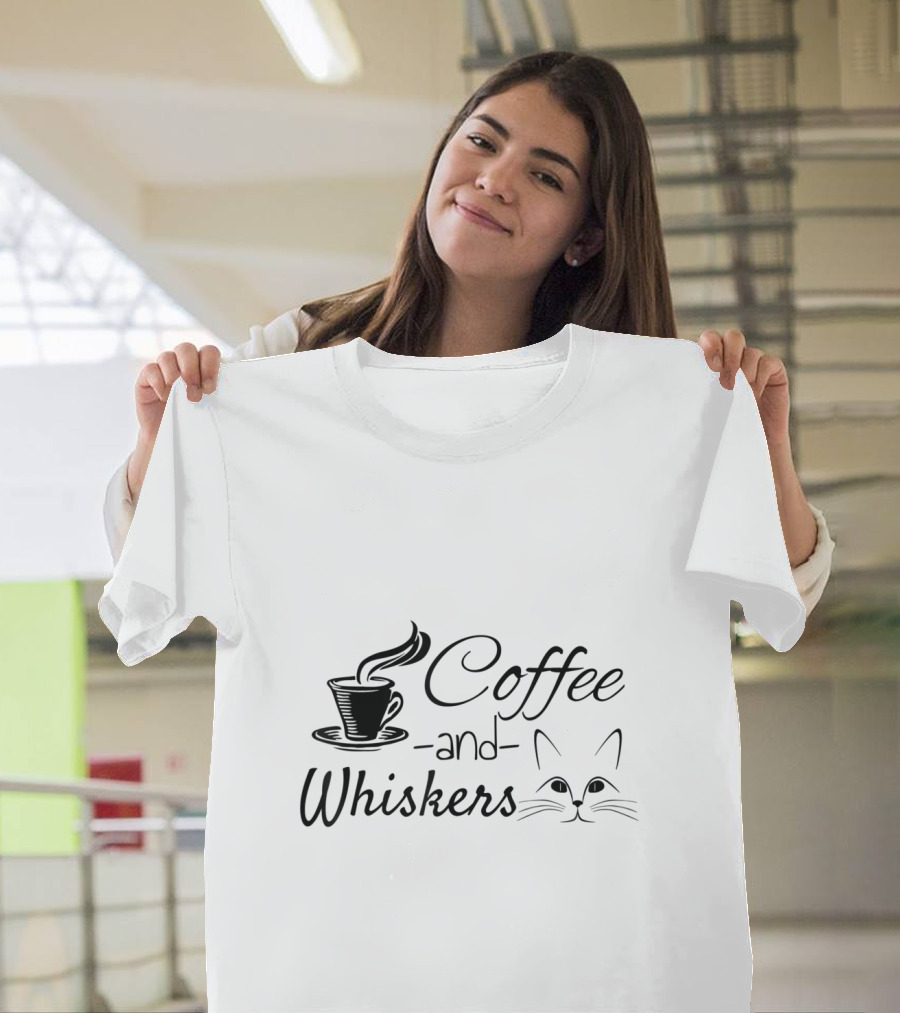 Coffee And Whiskers Cat Lovers Coffee Addict Feline Enthusiast T-Shirt