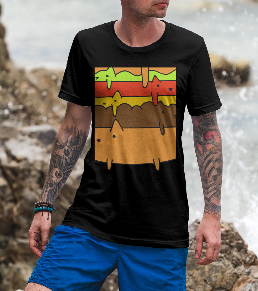 Cute Kawaii Cat Burger Layers Adorable Cheese Hamburger T-Shirt