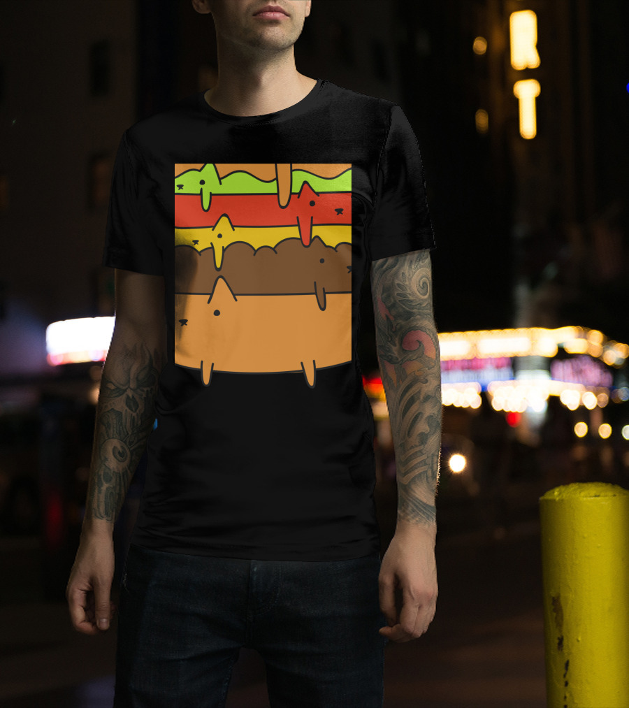 Cute Kawaii Cat Burger Layers Adorable Cheese Hamburger T-Shirt