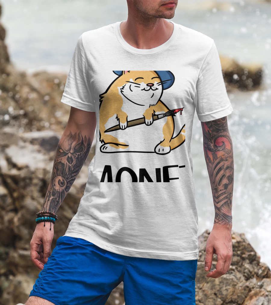 Funny Cat French Artist As Feline Claude Monet Parody With Paintbrush And Beret T-Shirt