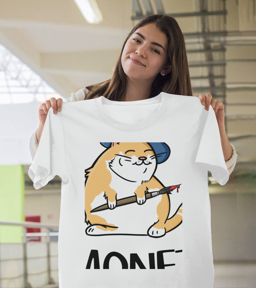 Funny Cat French Artist As Feline Claude Monet Parody With Paintbrush And Beret T-Shirt