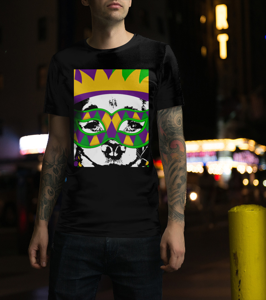 Mardi Gras Golden Retriever Dog Mask And Crown Colorful T-Shirt