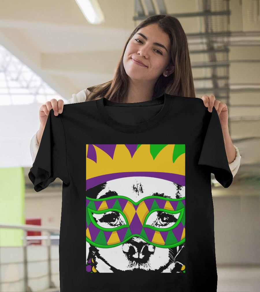 Mardi Gras Golden Retriever Dog Mask and Crown Colorful T-Shirt
