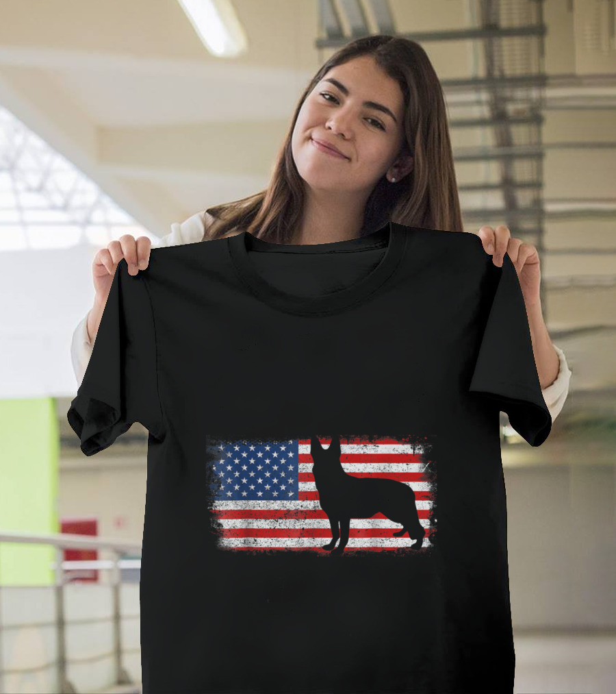 Patriotic German Shepherd American Flag Silhouette Vintage T-Shirt