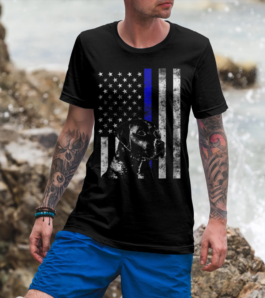 Thin Blue Line Flag K9 Labrador Retriever Police Dog American Flag T-Shirt