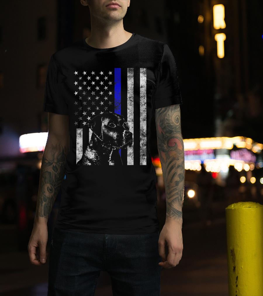 Thin Blue Line Flag K9 Labrador Retriever Police Dog American Flag T-Shirt