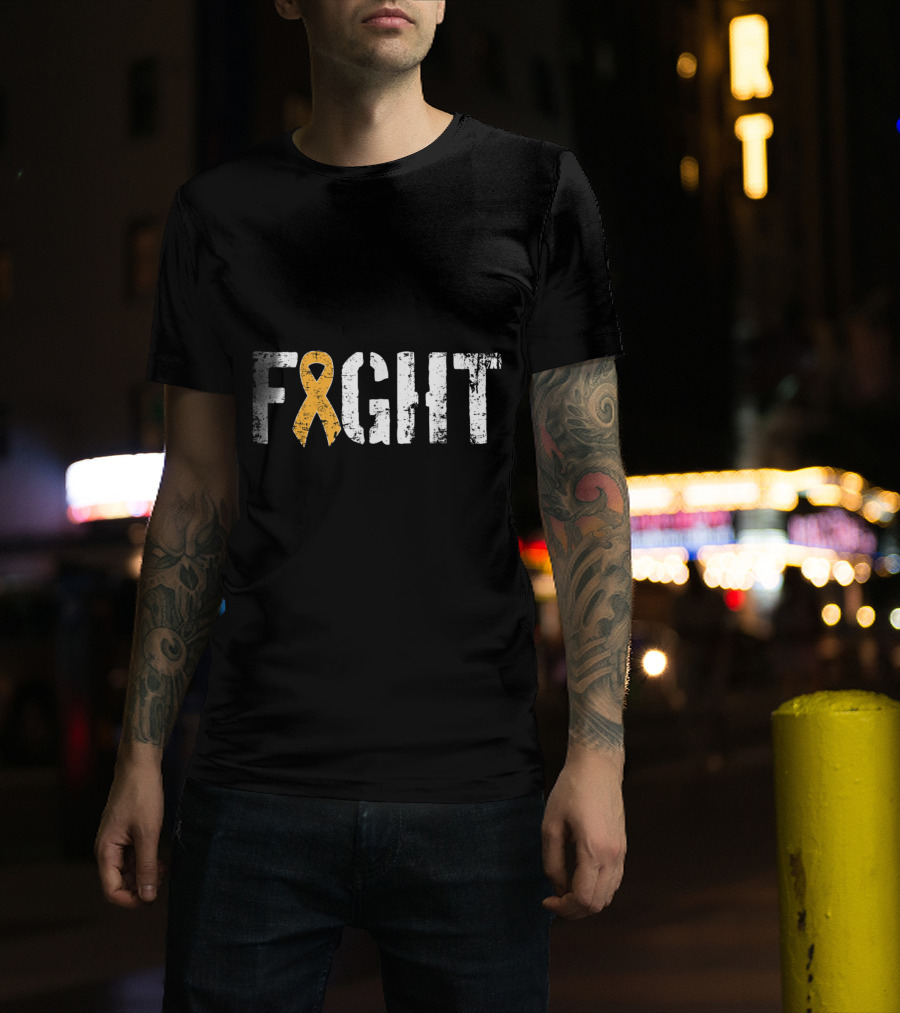 Fight Leukemia Cancer Awareness Ribbon In Military T-Shirt