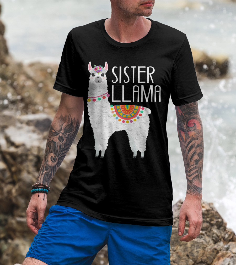 Sister Llama Funny Flower Crown Colorful Blanket T-Shirt