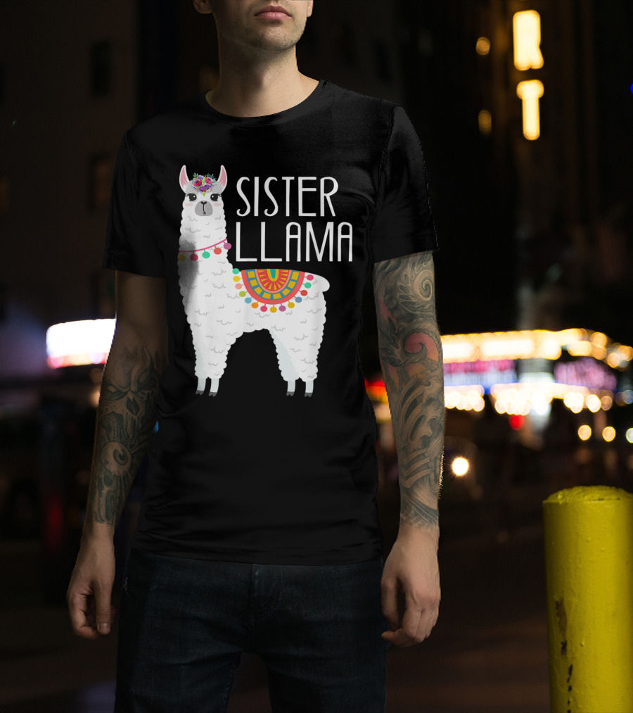 Sister Llama Funny Flower Crown Colorful Blanket T-Shirt