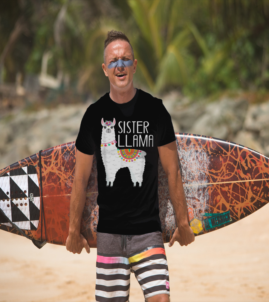 Sister Llama Funny Flower Crown Colorful Blanket T-Shirt
