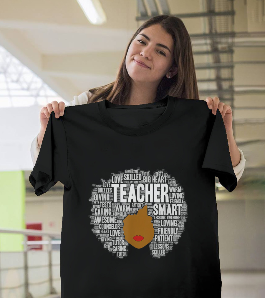 Teacher Smart Afro With Big Heart Words T-Shirt