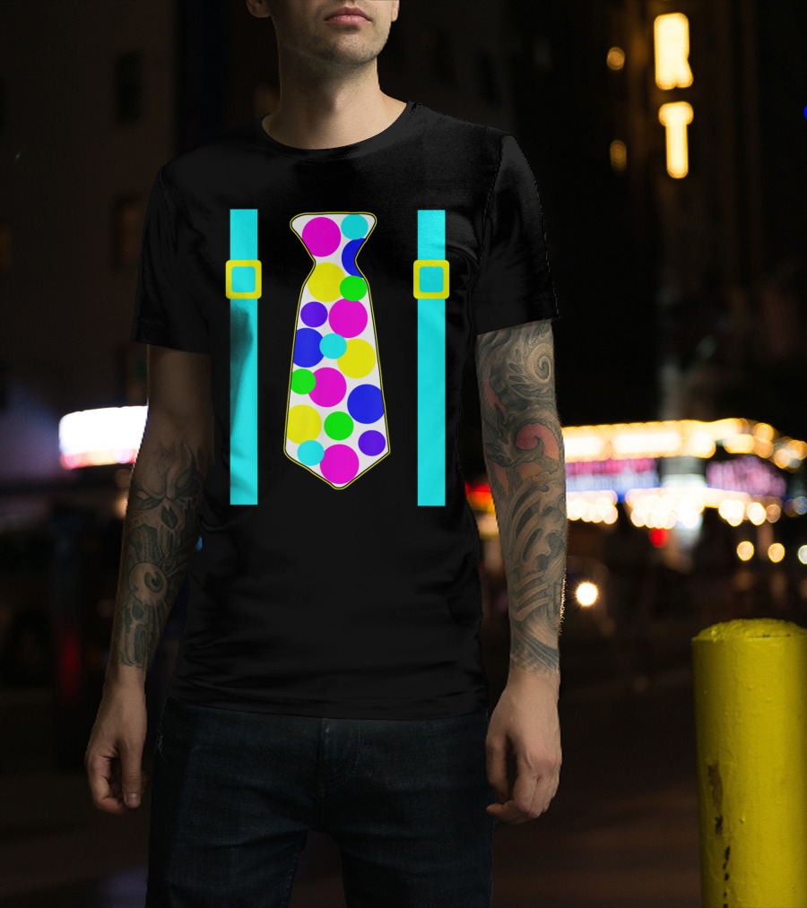 Party Polka Dot Jumbo Tie Suspender Graphics With Colorful Circles T-Shirt