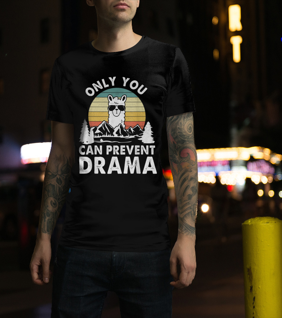 Only You Can Prevent Drama Vintage Llama Nature Camping Retro Mountains T-Shirt