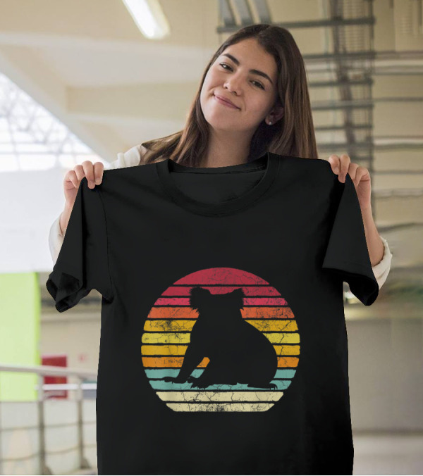 Koala Bear Retro Vintage 70's 80's Stripes Silhouette Circle T-Shirt