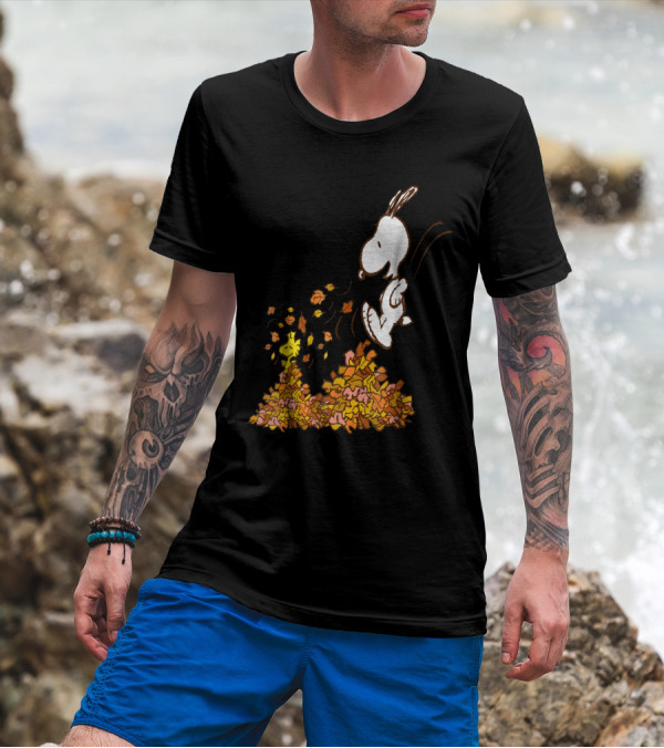 Funny Snoopy Jumping Into Leaves Peanuts Charlie Brown T-Shirt