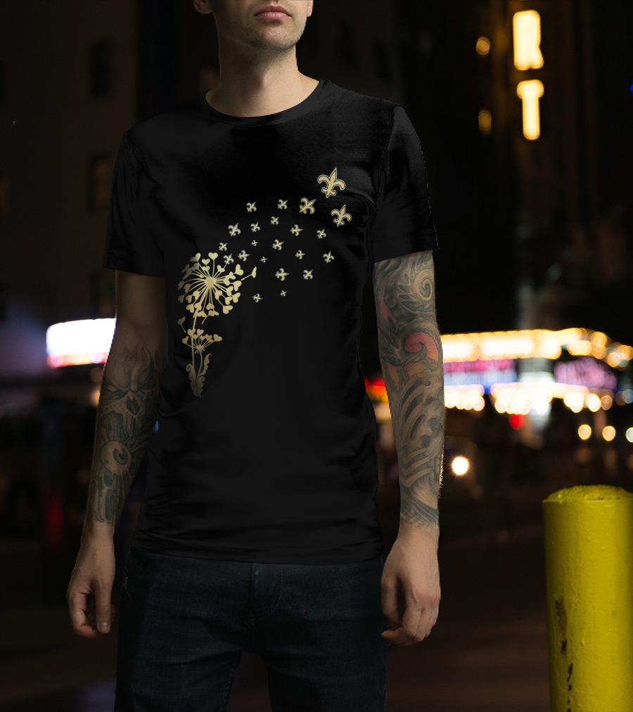 Saints Girl Saints Fan For Life Nola New Orleans Football Fleur-de-Lis Dandelion T-Shirt