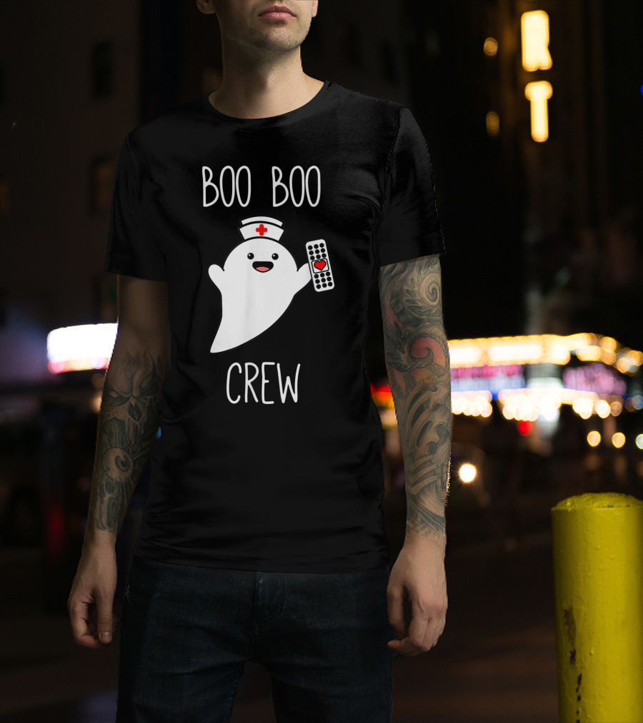 Boo Boo Crew Halloween Nurse Ghost With Nurse Cap And Heart Bandage T-Shirt