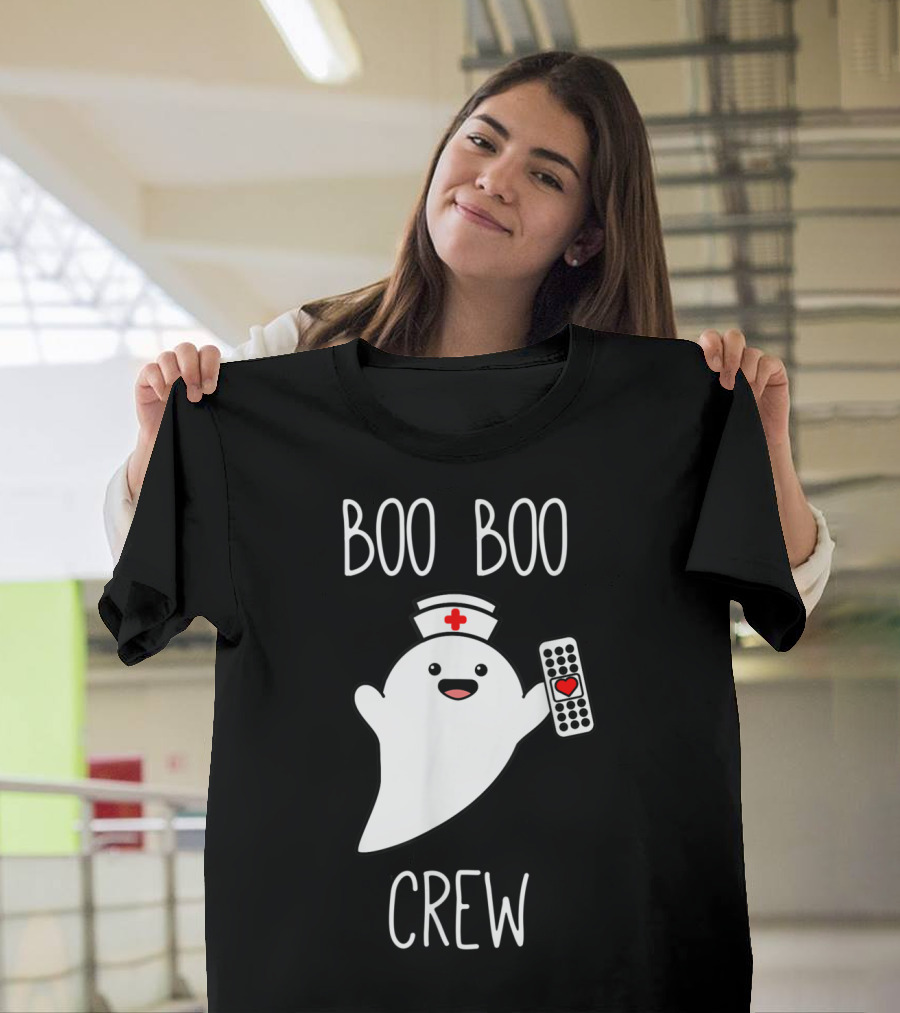 Boo Boo Crew Halloween Nurse Ghost With Nurse Cap And Heart Bandage T-Shirt