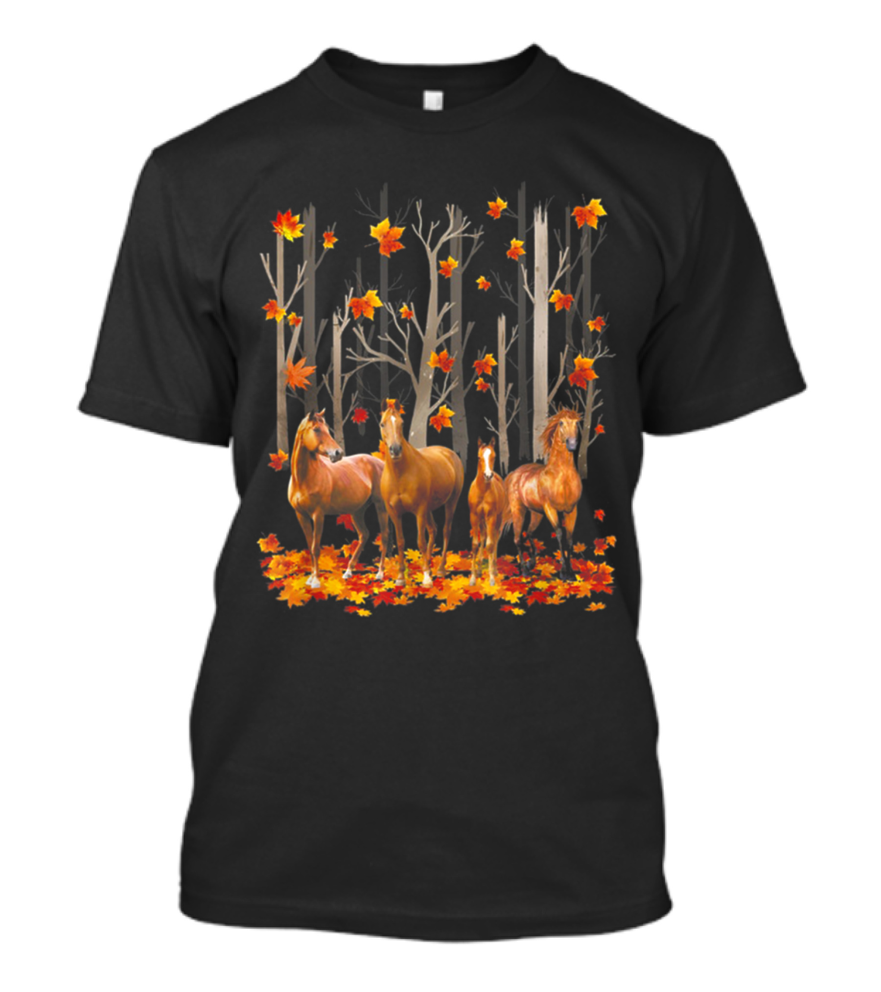 Maple Leaf Fall Hello Autumn Funny Horse Lover T-Shirt