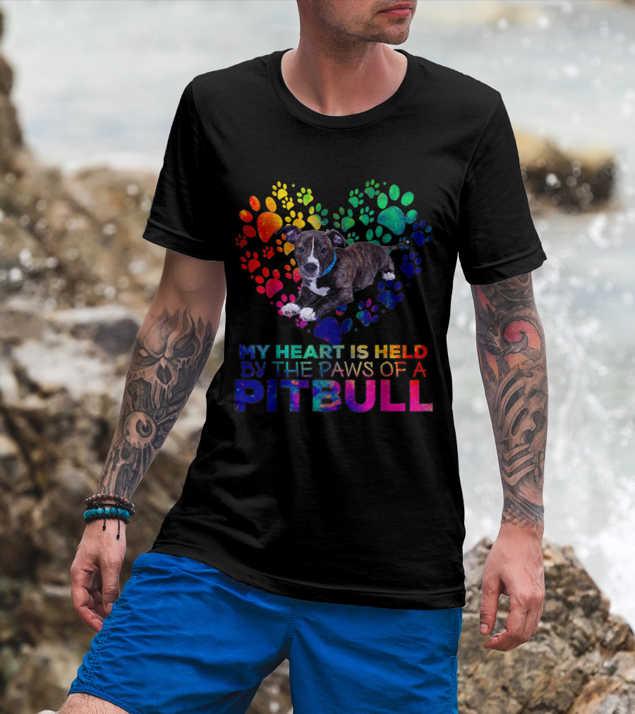 My Heart Is Held By The Rainbow Paws Of A Pitbull Dog T-Shirt