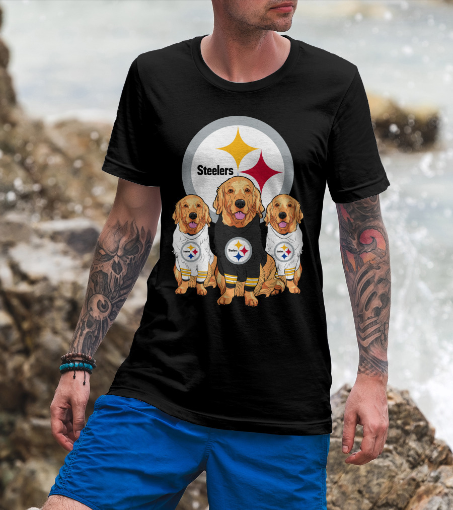 Steelers With Golden Retrievers Dogs In Team Jerseys T-Shirt