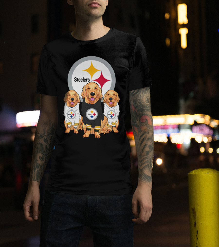 Steelers With Golden Retrievers Dogs In Team Jerseys T-Shirt