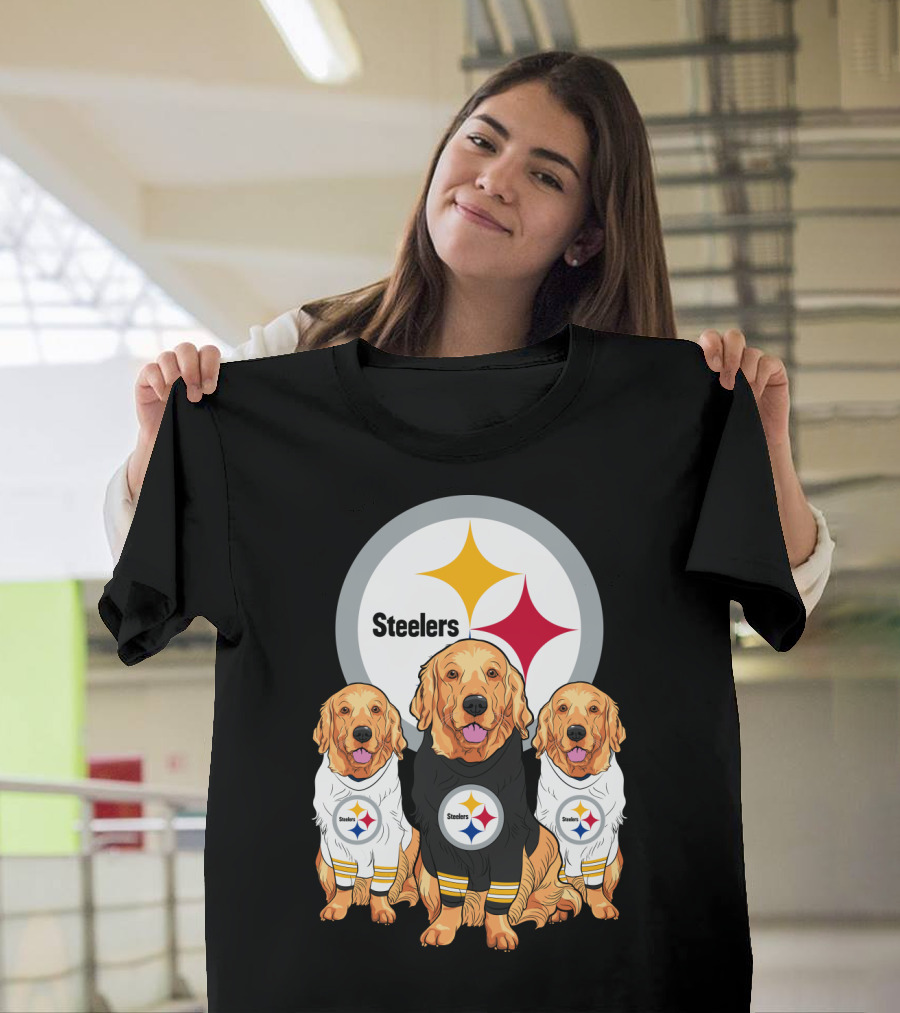 Steelers With Golden Retrievers Dogs In Team Jerseys T-Shirt
