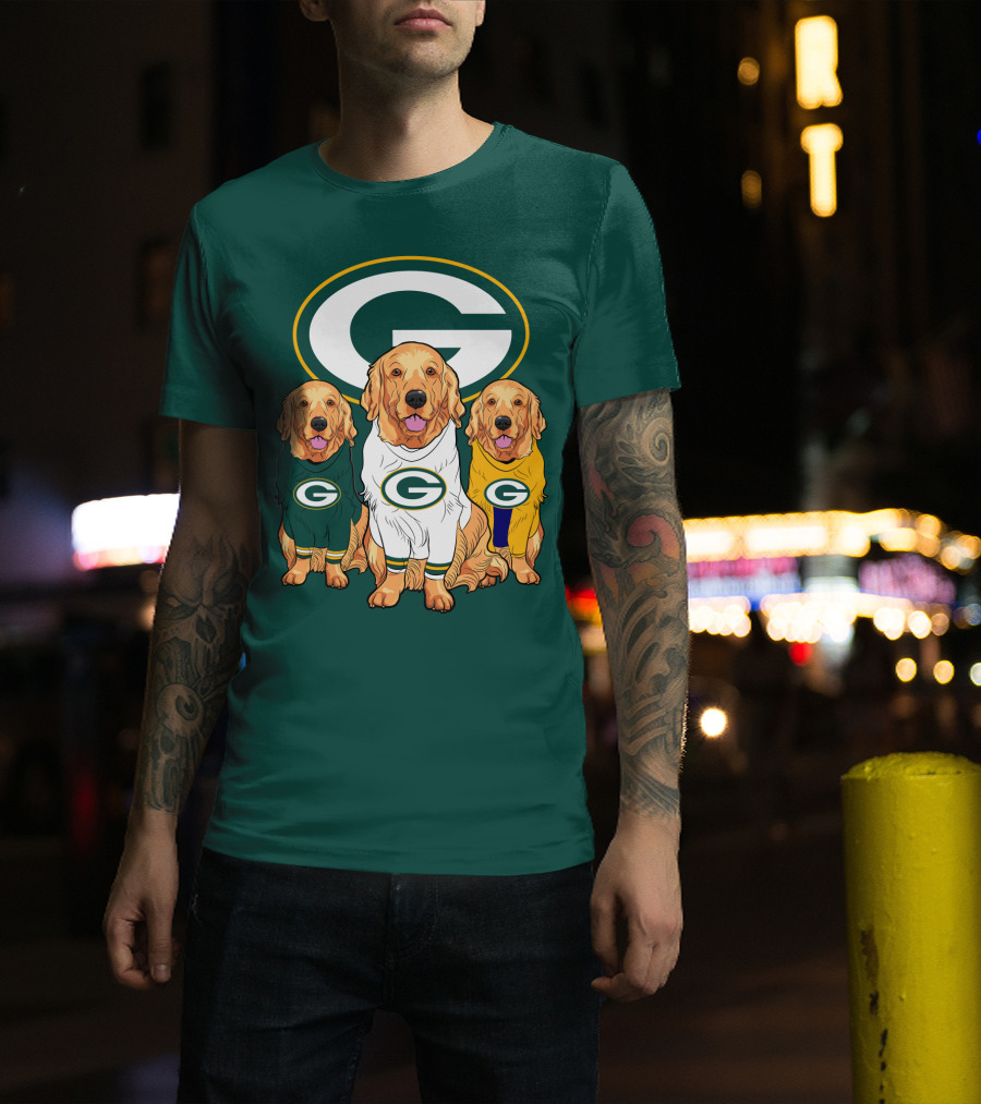 Green Bay Packers Golden Retriever Dog Trio T-Shirt