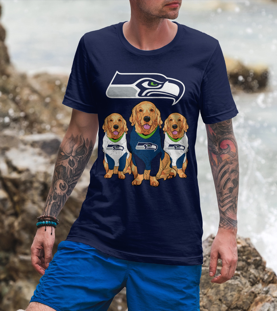 Seahawks Golden Retrievers Dogs In Team Jerseys T-Shirt