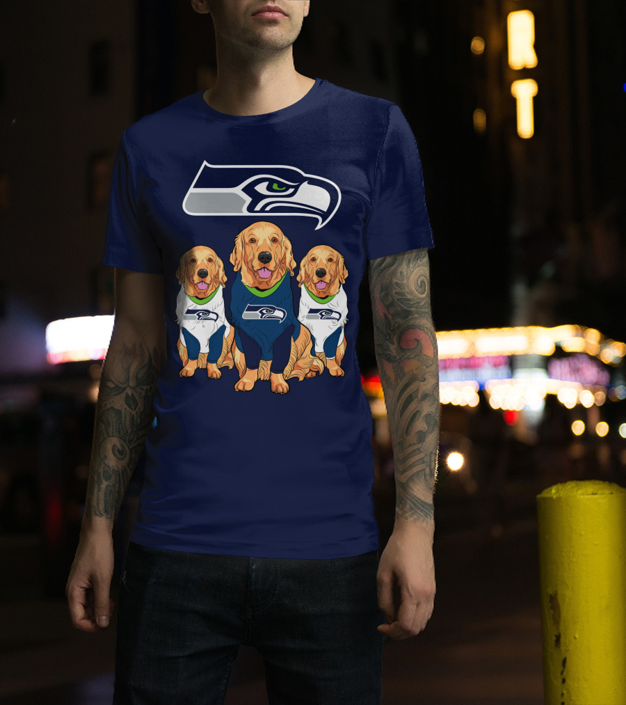 Seahawks Golden Retrievers Dogs In Team Jerseys T-Shirt