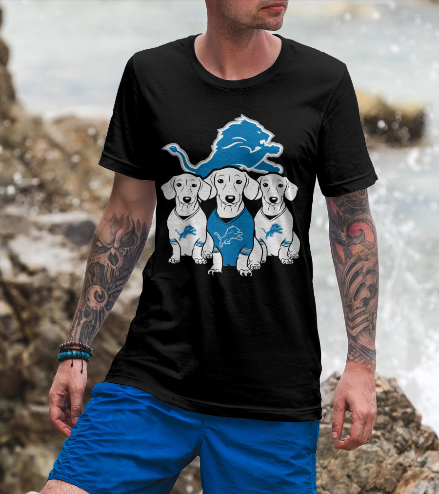 Detroit Lions Three Dachshund Dog T-Shirt