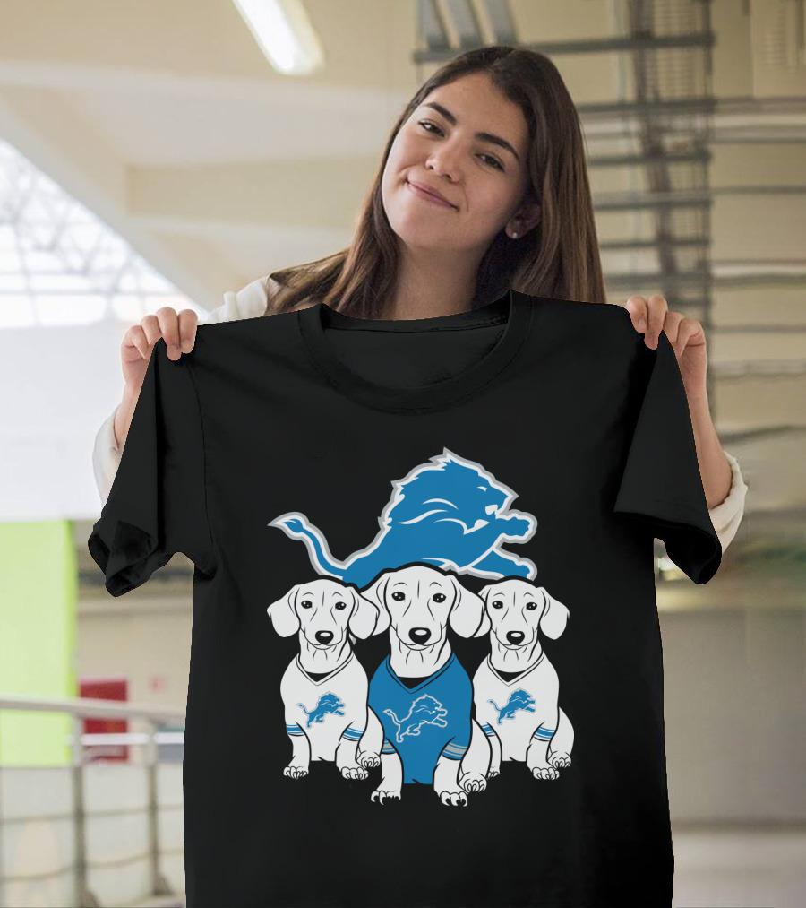 Detroit Lions Three Dachshund Dog T-Shirt