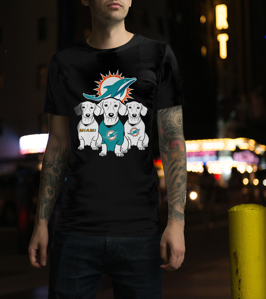 Miami Dolphins Dachshund Dogs T-Shirt